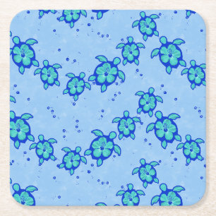 Porta-copo De Papel Quadrado Tartarugas do Mar de Honu Hibiscus no Havaí