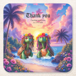 Porta-copo De Papel Quadrado Tartarugas Reggae – Vibrações da Ilha para Sempre.