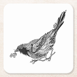 Porta-copo De Papel Quadrado Tatuagem do pássaro