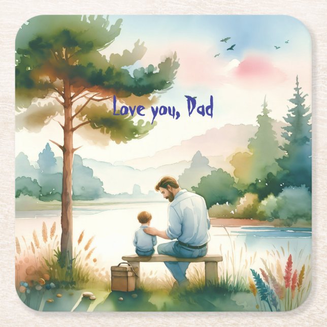 Porta-copo De Papel Quadrado Te amo, Pai (Frente)