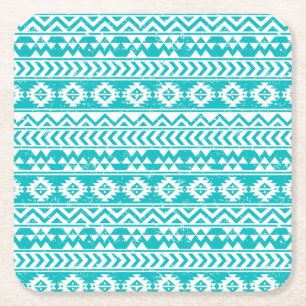 Porta-copo De Papel Quadrado Teal Grunge Aztec Padrão Tribal