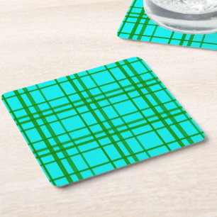 Porta-copo De Papel Quadrado Teal Turquoise Tartan Xadrez
