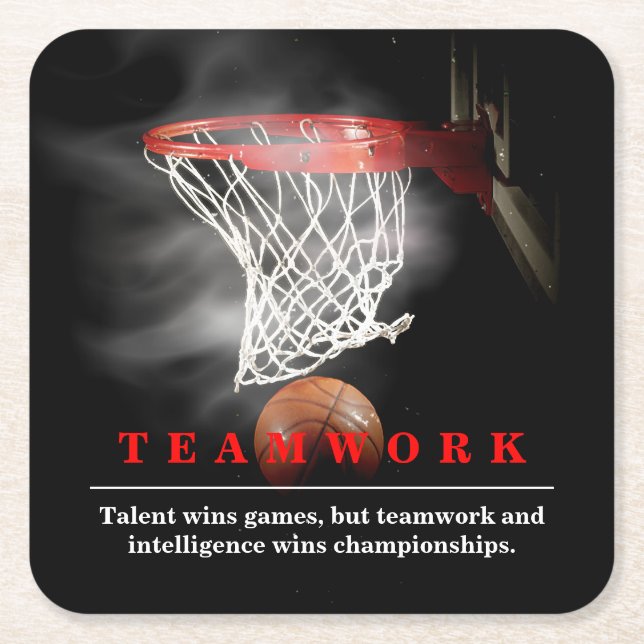Porta-copo De Papel Quadrado Teamwork Basketball Motivational Inspirational (Frente)