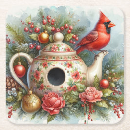 Porta-copo De Papel Quadrado Teapot Birdhouse Cardinal 4