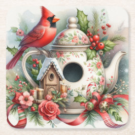 Porta-copo De Papel Quadrado Teapot Birdhouse Cardinal 6