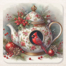 Porta-copo De Papel Quadrado Teapot Birdhouse Cardinal 7