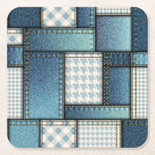 Porta-copo De Papel Quadrado Tecido Azul Simulado legal