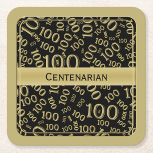 Porta-copo De Papel Quadrado Tema "Centenário" Preto/Ouro 100º Partido Sq