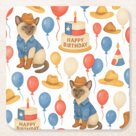 Porta-copo De Papel Quadrado Tema de Aniversário no Texas para Amantes de Gatos