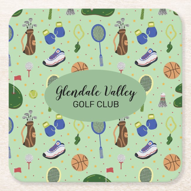 Porta-copo De Papel Quadrado Tema de Golf Personalizado (Frente)