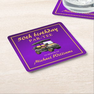 Porta-copo De Papel Quadrado Tema de Golfe Elegante Carrinho Roxo Dourado 50º A
