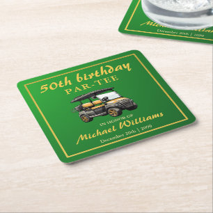 Porta-copo De Papel Quadrado Tema de Golfe Elegante Carrinho Verde Dourado 50º 