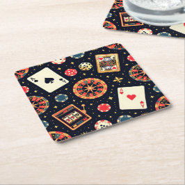 Porta-copo De Papel Quadrado tema de padrão de cassino em preto