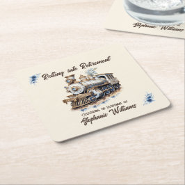 Porta-copo De Papel Quadrado Tema de Viagem de Aposentadoria Rolando no Trem de