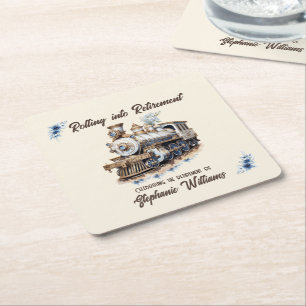 Porta-copo De Papel Quadrado Tema de Viagem de Aposentadoria Rolando no Trem de