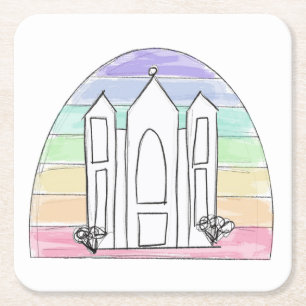 Porta-copo De Papel Quadrado Templo LDS Salt Lake City pôr do sol arco-íris mór