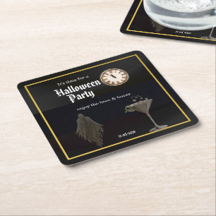 Porta-copo De Papel Quadrado Tempo de Ouro Negro para Fantasmas e Bebidas Hallo