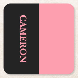 Porta-copo De Papel Quadrado Tendência 2 cores | Nome | Rosa Preto e Salmão