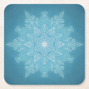 Porta-copo De Papel Quadrado Tendência moderna azul turquesa branca boho mandal