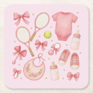Porta-copo De Papel Quadrado Tênis Baby Girl no tema Rosa com raquete