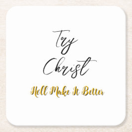 Porta-copo De Papel Quadrado Tente Cristo branco