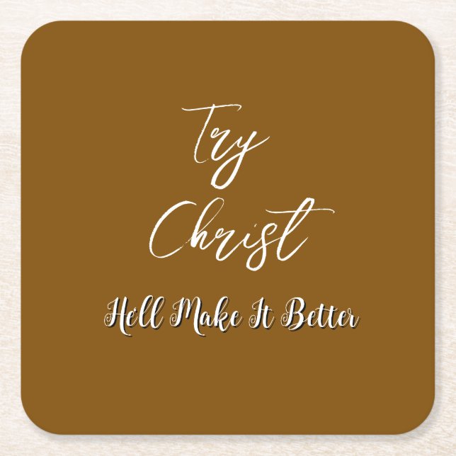 Porta-copo De Papel Quadrado Tente Cristo Brown (Frente)
