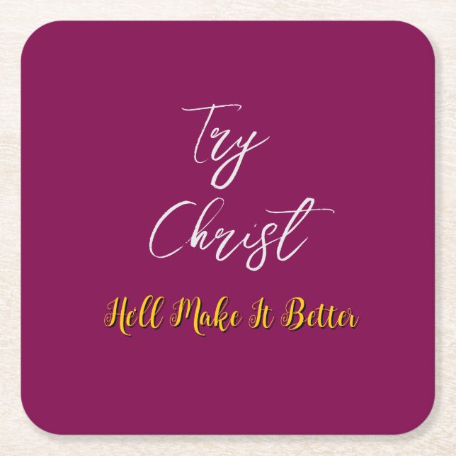 Porta-copo De Papel Quadrado Tente o Cristo Burgundy (Frente)