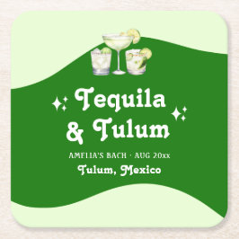 Porta-copo De Papel Quadrado Tequila de Limão Verde e Tulum Bachelorette