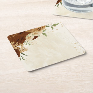 Porta-copo De Papel Quadrado terra cota floral em tons terrosos para casamento
