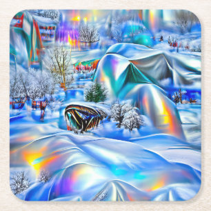 Porta-copo De Papel Quadrado Terra Maravilha Surreal de inverno com Luzes Iride