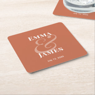 Porta-copo De Papel Quadrado Terracotta Ampersand Minimalista Casamento Verso