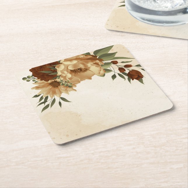 Porta-copo De Papel Quadrado terracotta floral rustic (Inclinado)