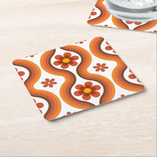 Porta-copo De Papel Quadrado Terracotta Meio século Moderno Arco-Íris Floral Re