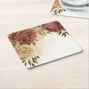 Porta-copo De Papel Quadrado terracotta terra-tona verde floral