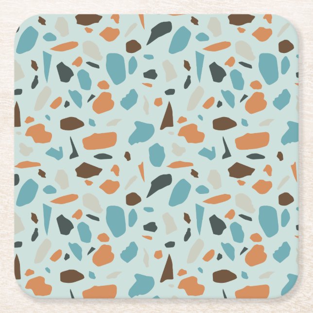 Porta-copo De Papel Quadrado Terrazzo Pattern Blue (Frente)