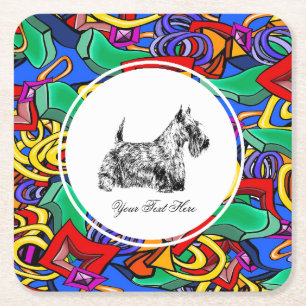 Porta-copo De Papel Quadrado Terrier Escocês e Pop Art 