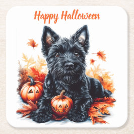 Porta-copo De Papel Quadrado Terrier Halloween escocês