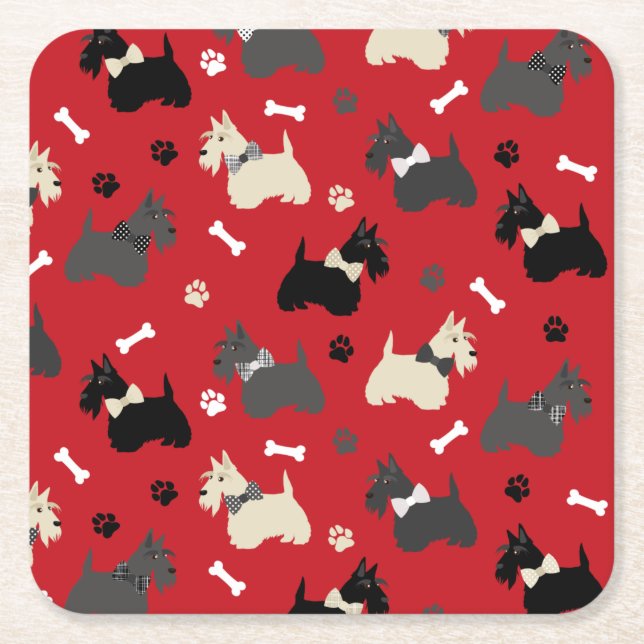 Porta-copo De Papel Quadrado Terrier Paws e Bones Red (Frente)