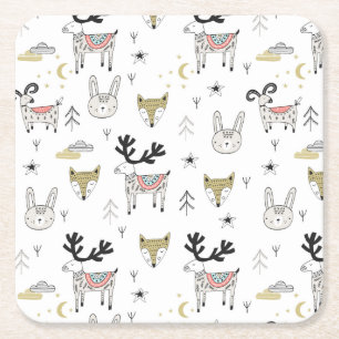 Porta-copo De Papel Quadrado Teste padrão animal do Doodle da floresta bonito