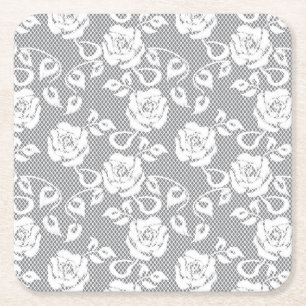 Porta-copo De Papel Quadrado Teste padrão branco do laço no fundo cinzento