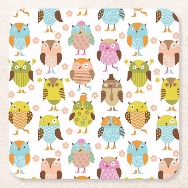 Porta-copo De Papel Quadrado teste padrão com pássaros (Frente)
