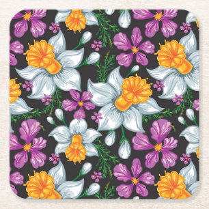 Porta-copo De Papel Quadrado Teste padrão da elegância com flores 2 do narcis