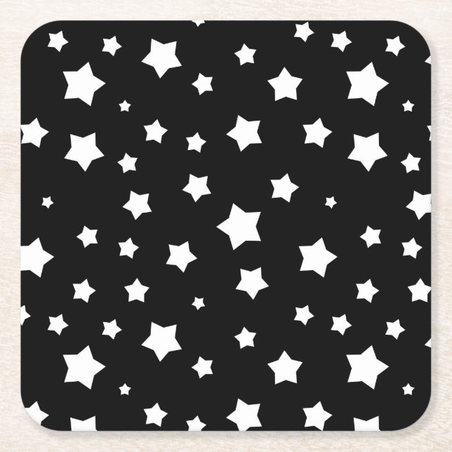 Porta-copo De Papel Quadrado Teste padrão de estrelas preto e branco (Frente)