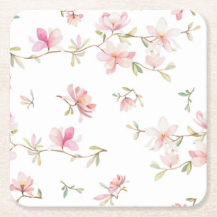 Porta-copo De Papel Quadrado Teste padrão de flor cor-de-rosa macio da aguarela