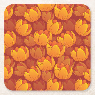 Porta-copo De Papel Quadrado Teste padrão de flor dourado