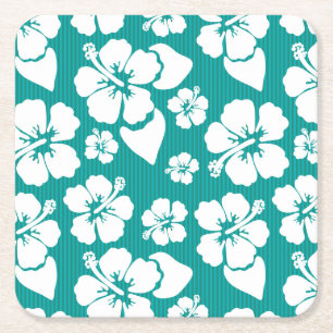 Porta-copo De Papel Quadrado Teste padrão de flor havaiano do hibiscus