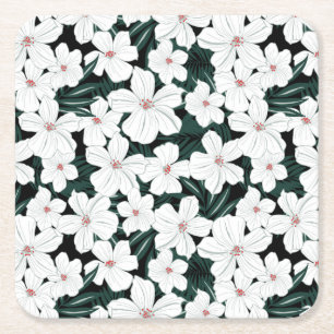Porta-copo De Papel Quadrado Teste padrão de flores tropical branco