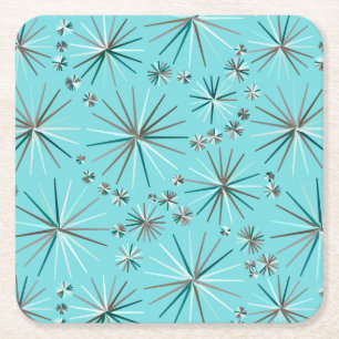 Porta-copo De Papel Quadrado Teste padrão de Sputnik do meio século, azul do
