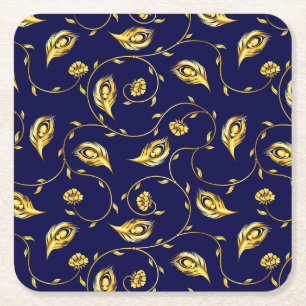 Porta-copo De Papel Quadrado Teste padrão do sari do pavão