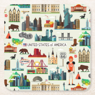 Porta-copo De Papel Quadrado Teste padrão dos símbolos dos Estados Unidos